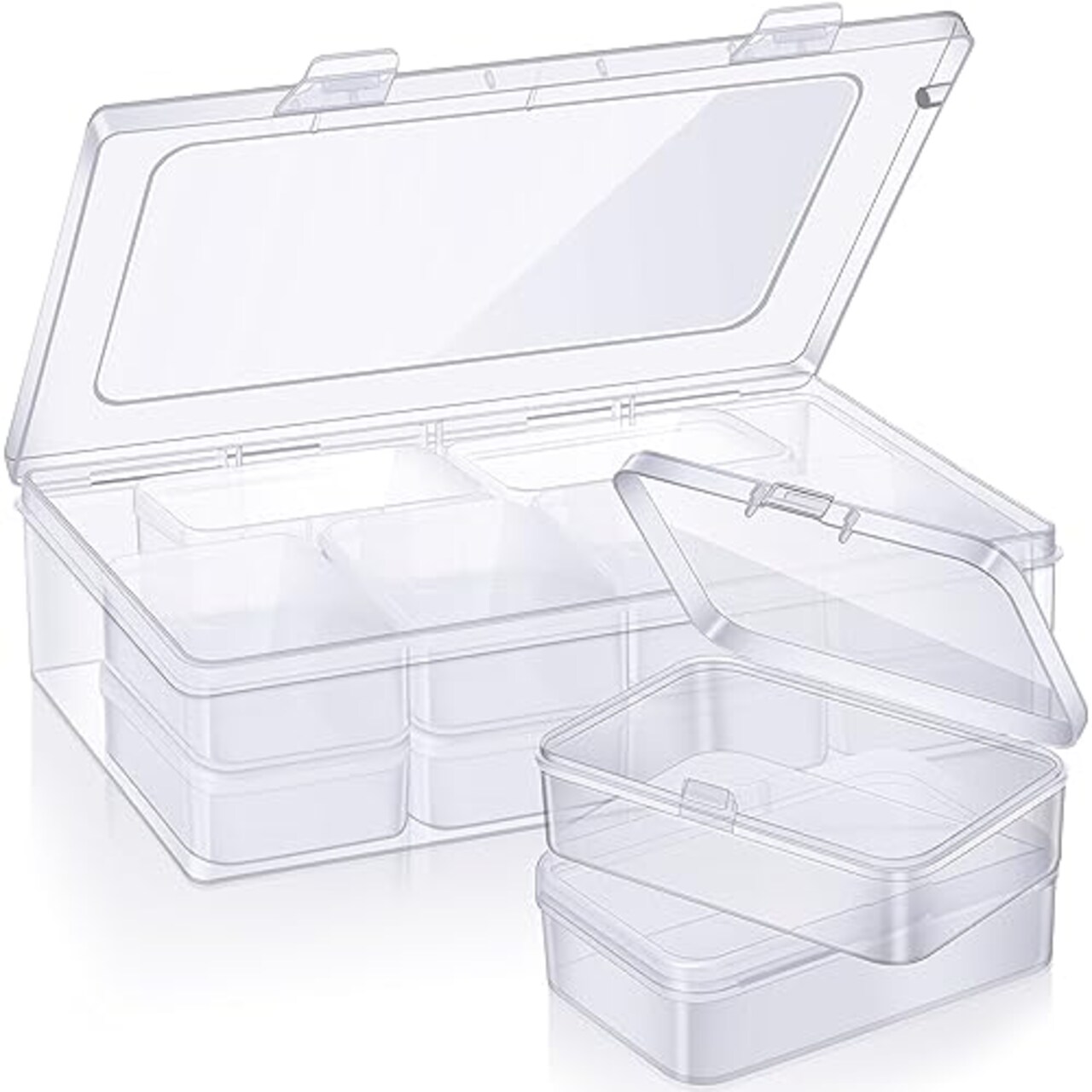 12 Pieces Small Clear Plastic Beads Storage Container and Organizer Transparent Boxes with Hinged Lid for Storage of Small Items, Jewelry, Diamonds, DIY Art Craft Accessory (3.35 x 2.17 x 1 Inch)